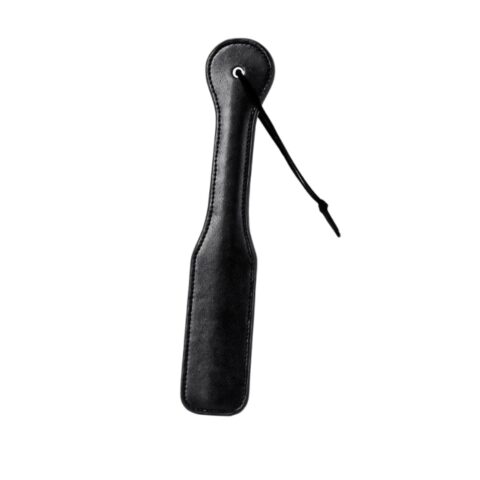 Glossy leather BDSM spanking paddle with rounded handle