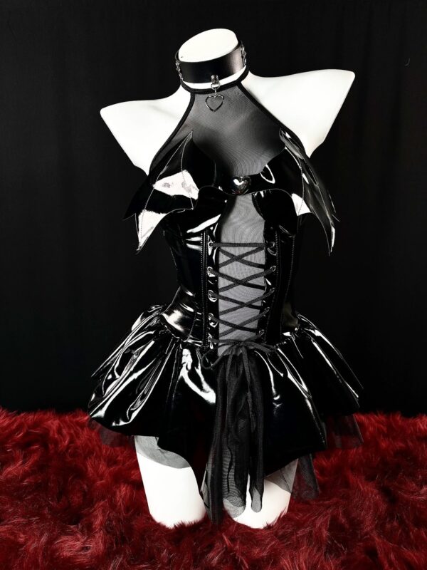 PU leather bat demon lingerie with corset and choker