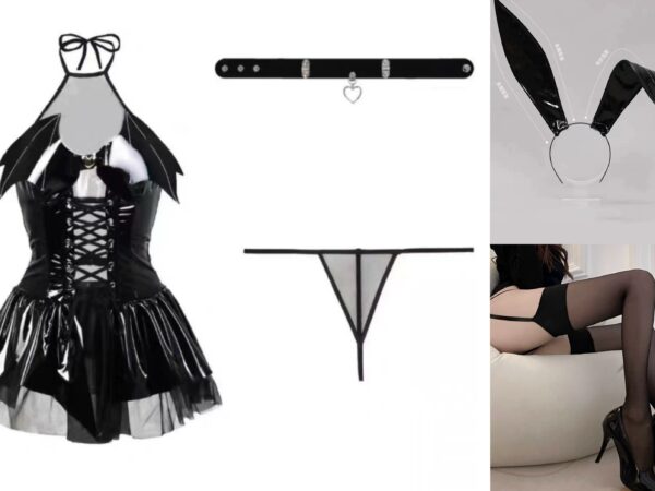 Bat Demon Mirror PU Leather Lingerie Set-purrplay - Image 2