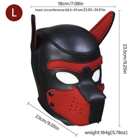 Red and Black Puppy Play Hood with Dog Ears – Pet Play Mask UK