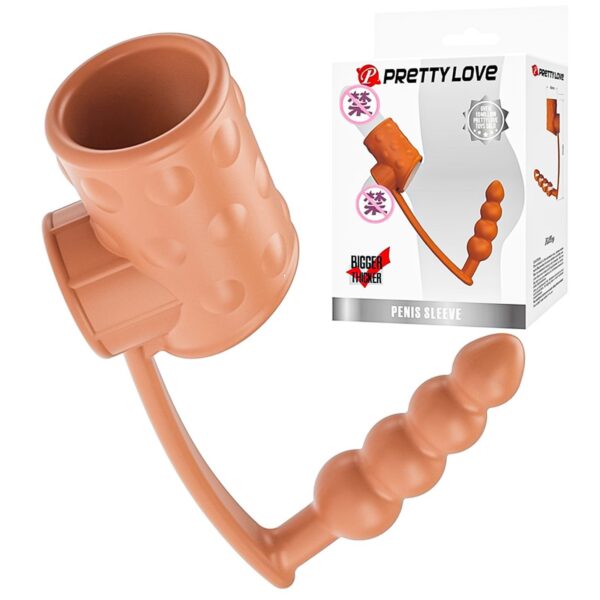 Penis Sleeve with Ball Ring & Beaded Anal Plug